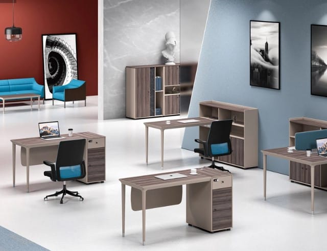 Bureau moderne compact avec caisson intégré vue d'ensemble