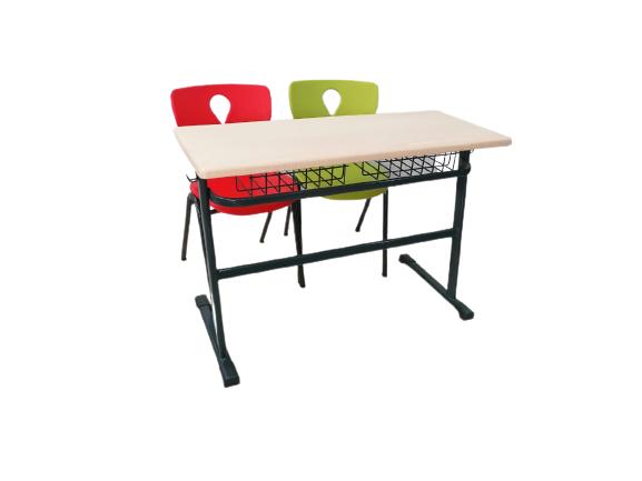 Table biplace scolaire avec 2 chaises colorées panier rangement 110x45x75 BigOffice Maroc