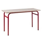Table Scolaire 120×60×75 cm avec Alèses en Bois Massif – Structure Métallique Rouge- Plateau MDF