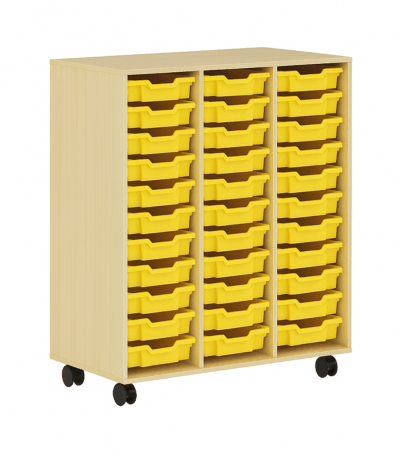 Meuble de rangement mobile avec 33 bacs jaunes en plastique – Big Office Maroc