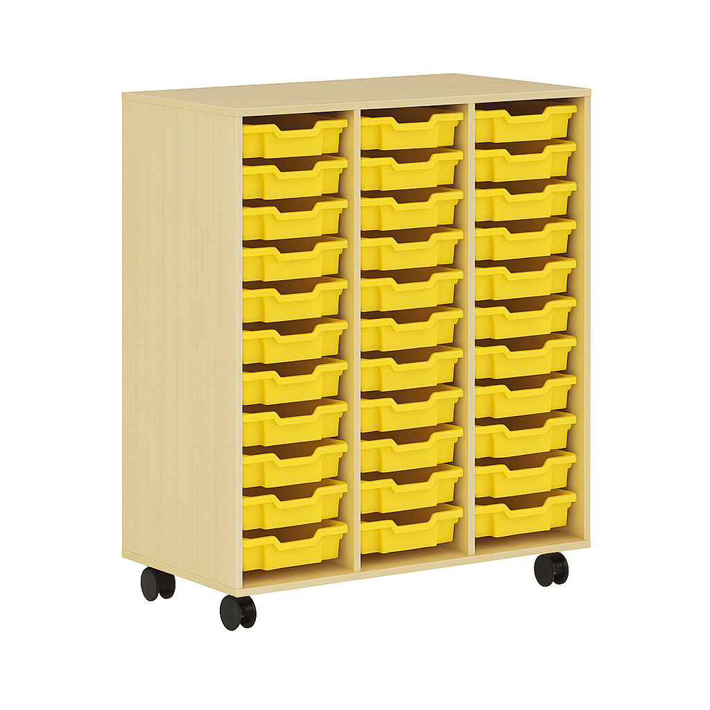 Meuble de rangement mobile avec 33 bacs jaunes en plastique – Big Office Maroc