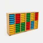 Armoire pédagogique avec bacs de rangement multicolores – 60 bacs