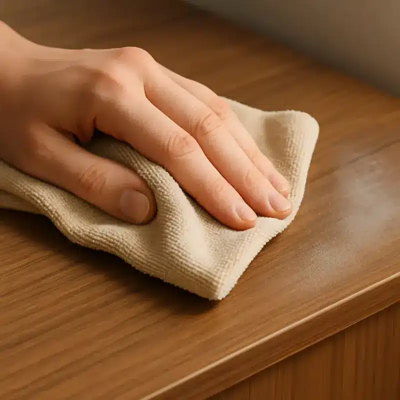 Chiffon microfibre sec pour dépoussiérer un meuble MDF