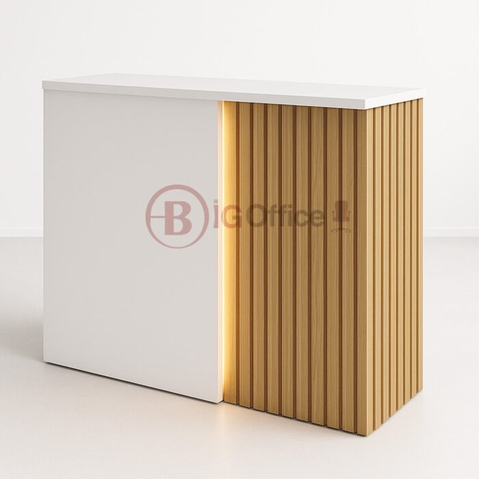 Comptoir d’accueil haut de gamme – bois nervuré et éclairage LED intégré – Image 2