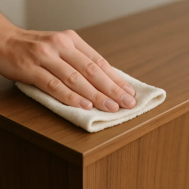Essuyage par sections d'un meuble MDF en bois