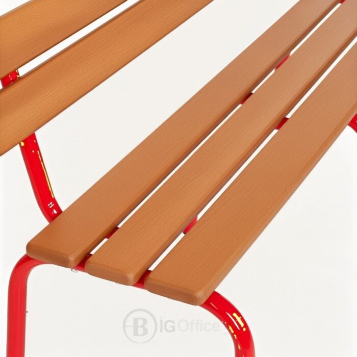 Banc Scolaire avec Dossier – Métal Rouge et Bois – Image 4