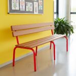Banc Scolaire avec Dossier – Métal Rouge et Bois – Image 2
