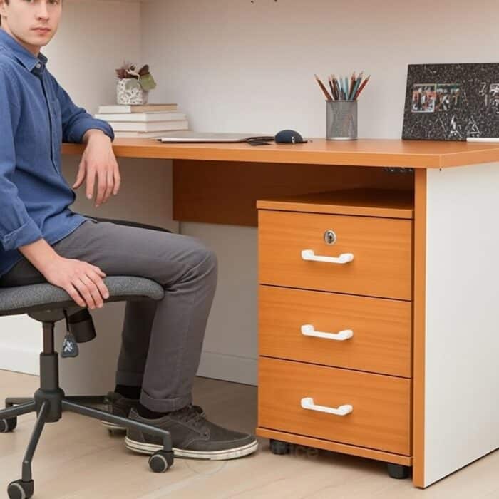 Bureau en Bois 120 cm avec Caisson 3 Tiroirs – Compact et Fonctionnel – Image 5
