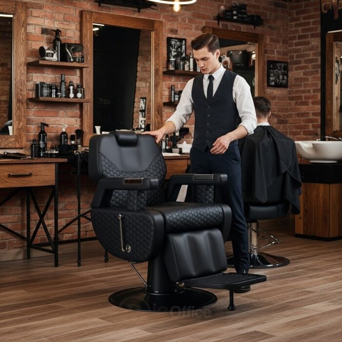 Chaise de Coiffeur Homme Professionnelle – Design Noir Luxueux – Image 5