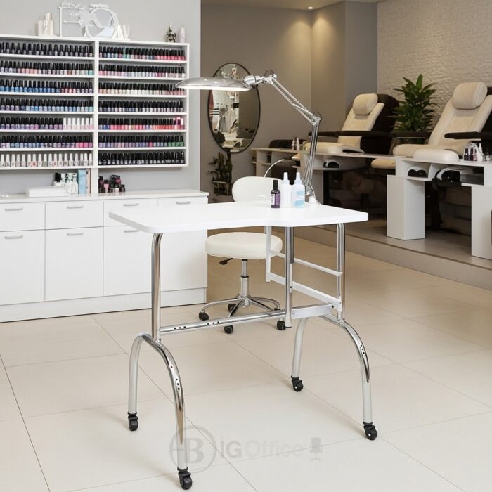 Table Manucure Professionnelle avec Plateau Blanc et Pieds Chromés – Image 3