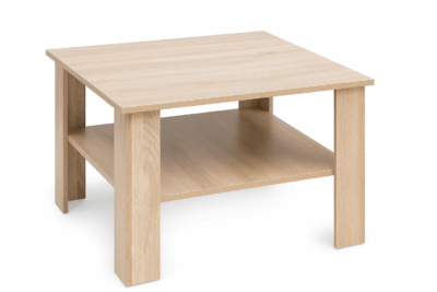 Table basse carrée en bois clair avec étagère de rangement