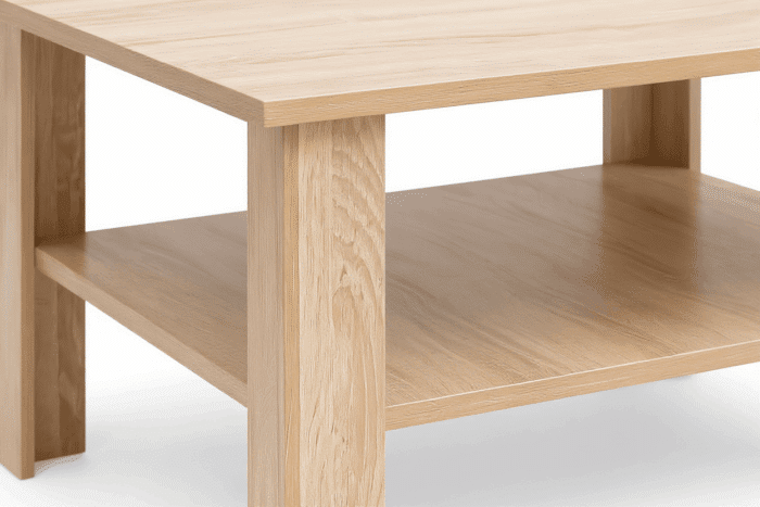 Table basse carrée en bois clair avec étagère de rangement – Image 3