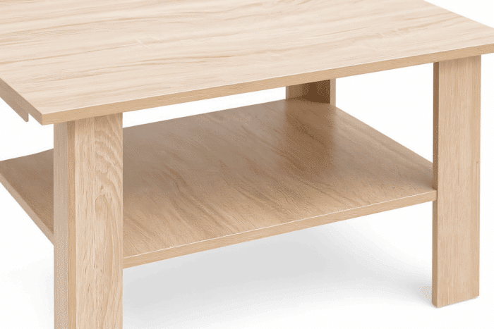Table basse carrée en bois clair avec étagère de rangement – Image 2