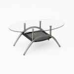 Table basse ovale en verre trempé avec structure métallique moderne