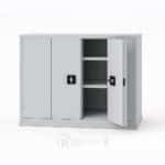 Armoire métallique basse à portes pliantes avec serrure – 2 étagères réglables – 1000x1200x450 mm – Gris clair – Image 2