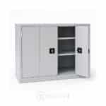 Armoire métallique basse à portes pliantes avec serrure – 2 étagères réglables – 1000x1200x450 mm – Gris clair