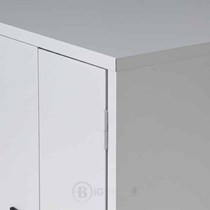 Armoire métallique basse à portes pliantes avec serrure – 2 étagères réglables – 1000x1200x450 mm – Gris clair – Image 3