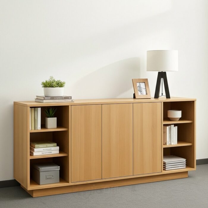 Bahut de Bureau avec Étagères Ouvertes – Bois Clair et Design Fonctionnel – Image 8