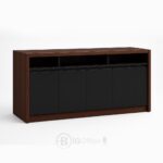 Bahut de Bureau Moderne Bois et Noir – 4 Portes avec Niche Ouverte