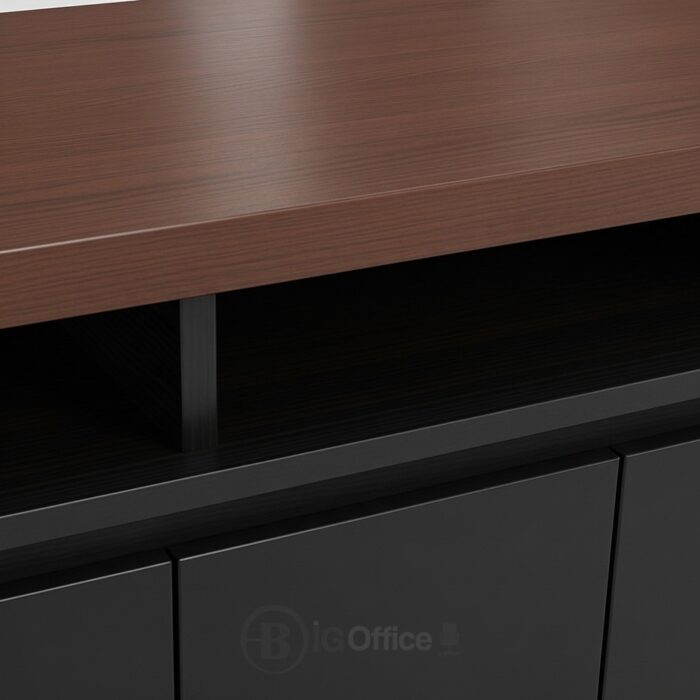 Bahut de Bureau Moderne Bois et Noir – 4 Portes avec Niche Ouverte – Image 3