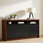 Bahut de Bureau Moderne Bois et Noir – 4 Portes avec Niche Ouverte – Image 4