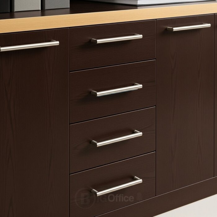 Bahut de Rangement Bureau – 4 Tiroirs & 4 Portes en Bois Foncé avec Finition Contrastée – Image 3