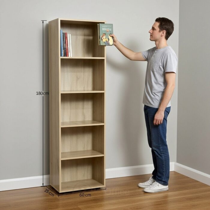 Bibliothèque en bois MDF 180x60x35 cm – Étagère de rangement moderne – Image 4