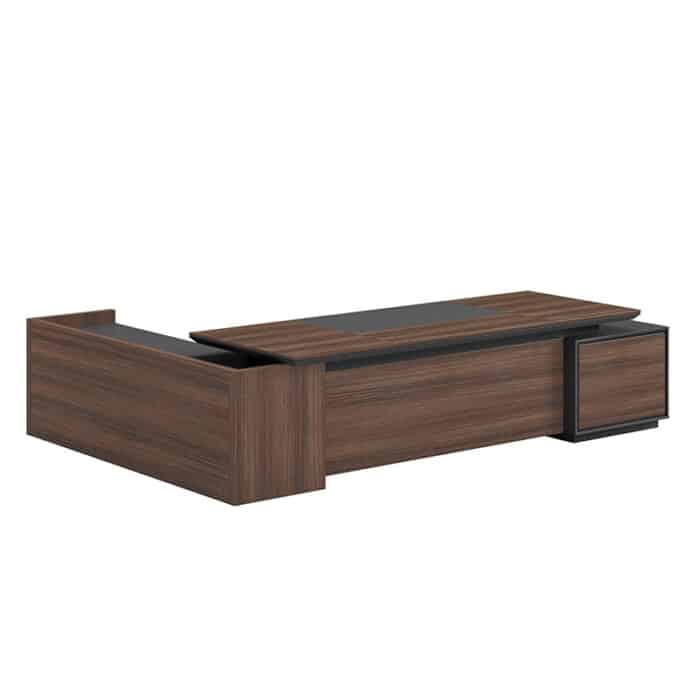 Bureau de direction en bois foncé avec crédence latérale – Big Office – Image 6