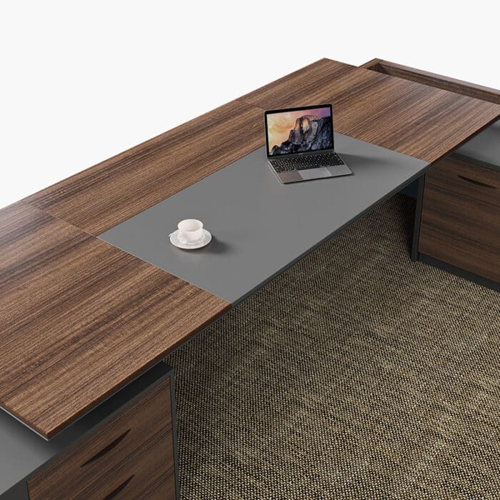 Bureau de direction en bois foncé avec crédence latérale – Big Office – Image 7
