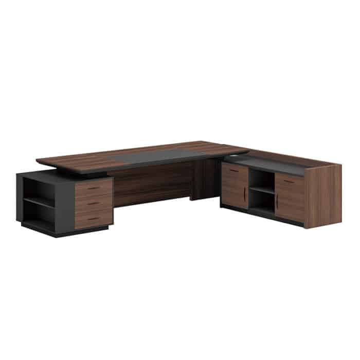 Bureau de direction en bois foncé avec crédence latérale – Big Office – Image 5