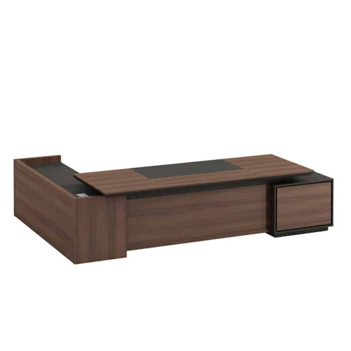Bureau de direction en bois foncé avec crédence latérale – Big Office – Image 2
