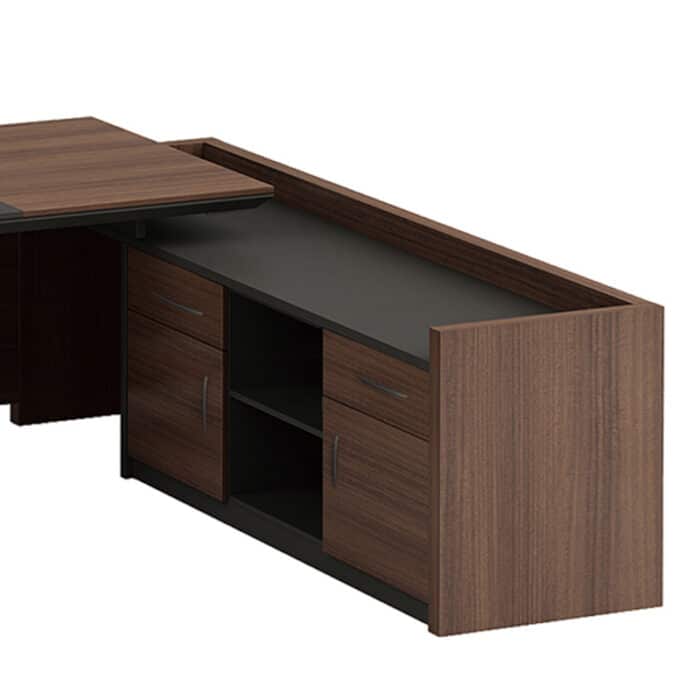 Bureau de direction en bois foncé avec crédence latérale – Big Office – Image 3