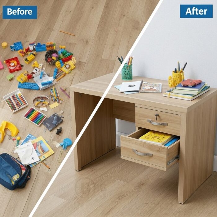 Bureau enfant 100x50 cm en bois MDF avec 2 tiroirs – Big Office Maroc – Image 8