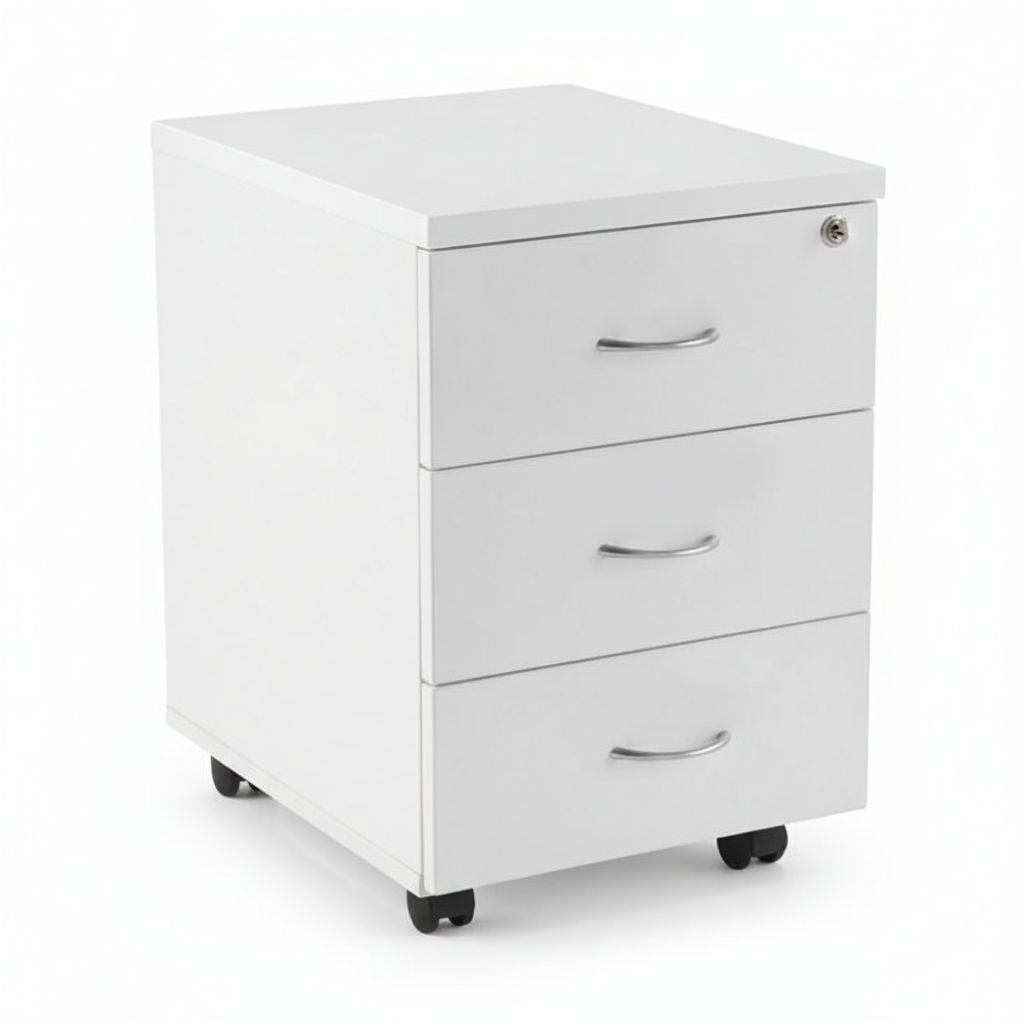 Caisson mobile 3 tiroirs en MDF personnalisable rangement bureau sur roulettes avec serrure