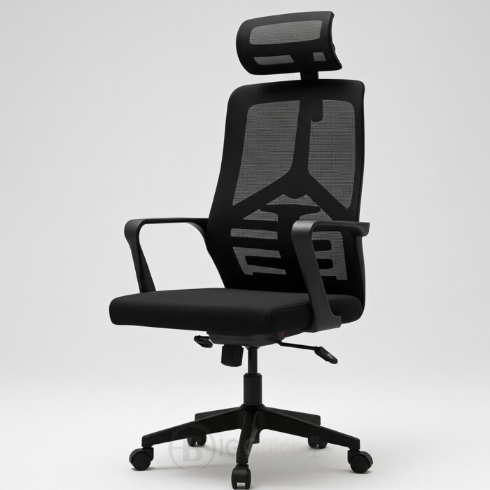 Chaise de Bureau Ergonomique en Maille Noire avec Appui-tête