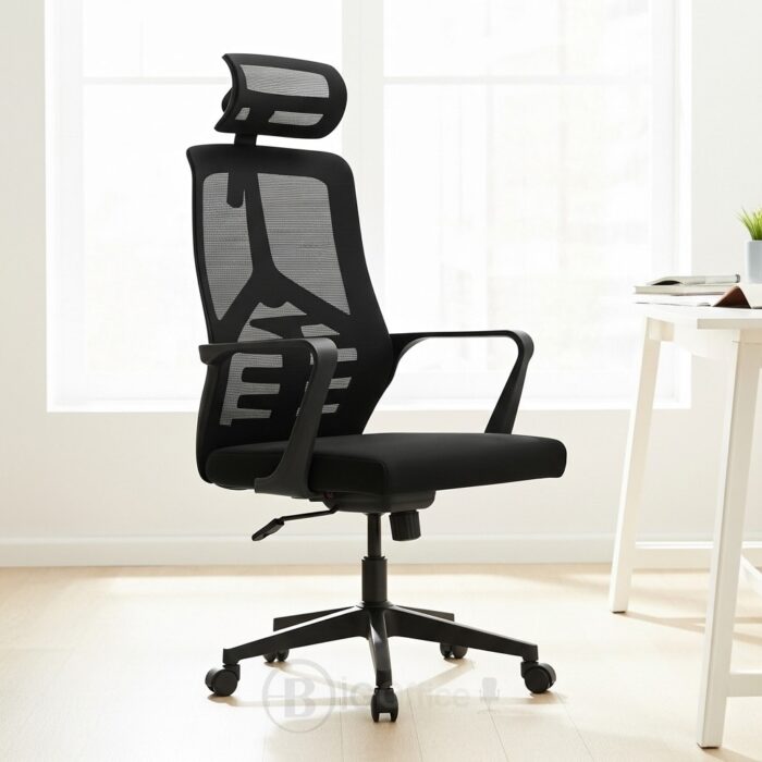 Chaise de Bureau Ergonomique en Maille Noire avec Appui-tête – Confort & Design | Big Office Maroc – Image 9
