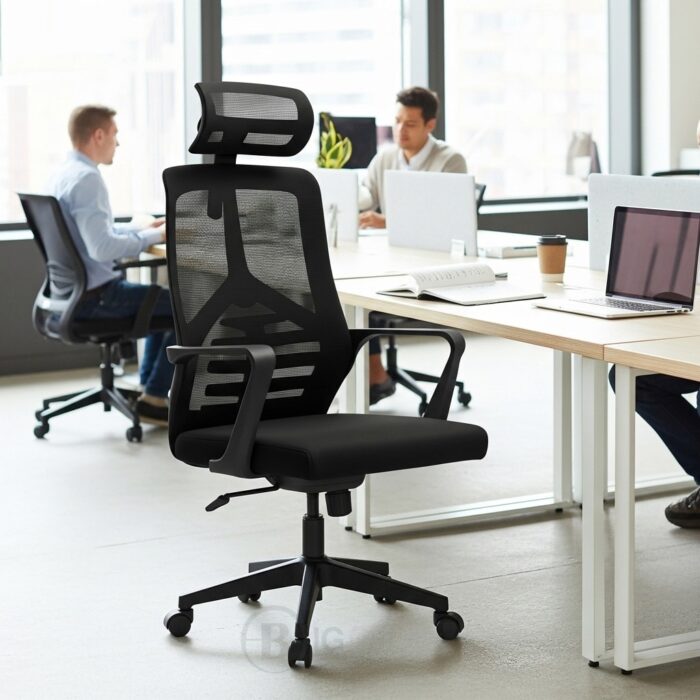 Chaise de Bureau Ergonomique en Maille Noire avec Appui-tête – Confort & Design | Big Office Maroc – Image 8