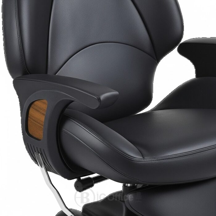 Chaise de coiffure professionnelle pour homme en simili cuir noir avec repose-pieds – Image 2
