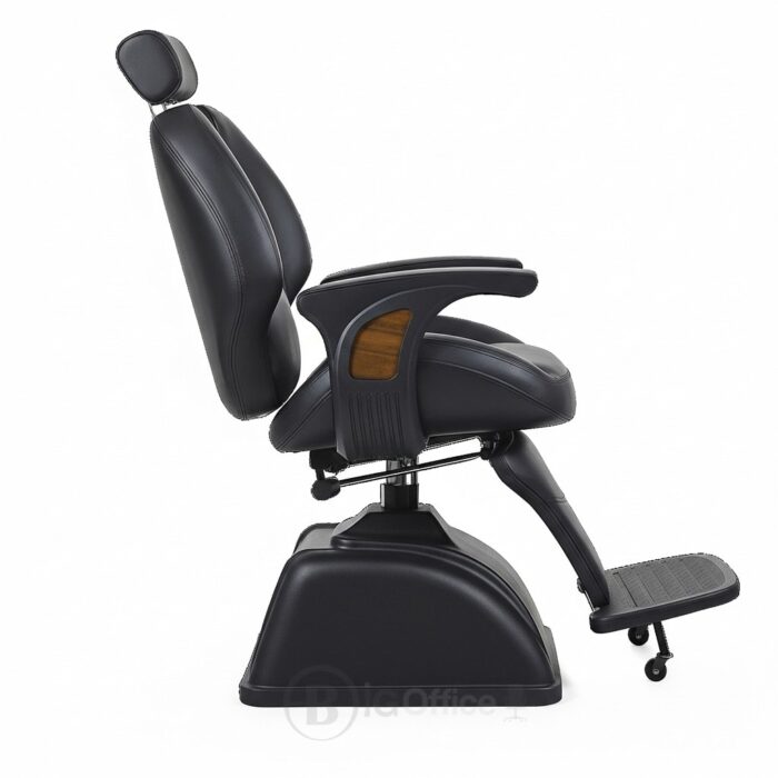 Chaise de coiffure professionnelle pour homme en simili cuir noir avec repose-pieds – Image 3