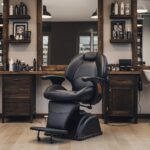 Chaise de coiffure professionnelle pour homme en simili cuir noir avec repose-pieds – Image 4