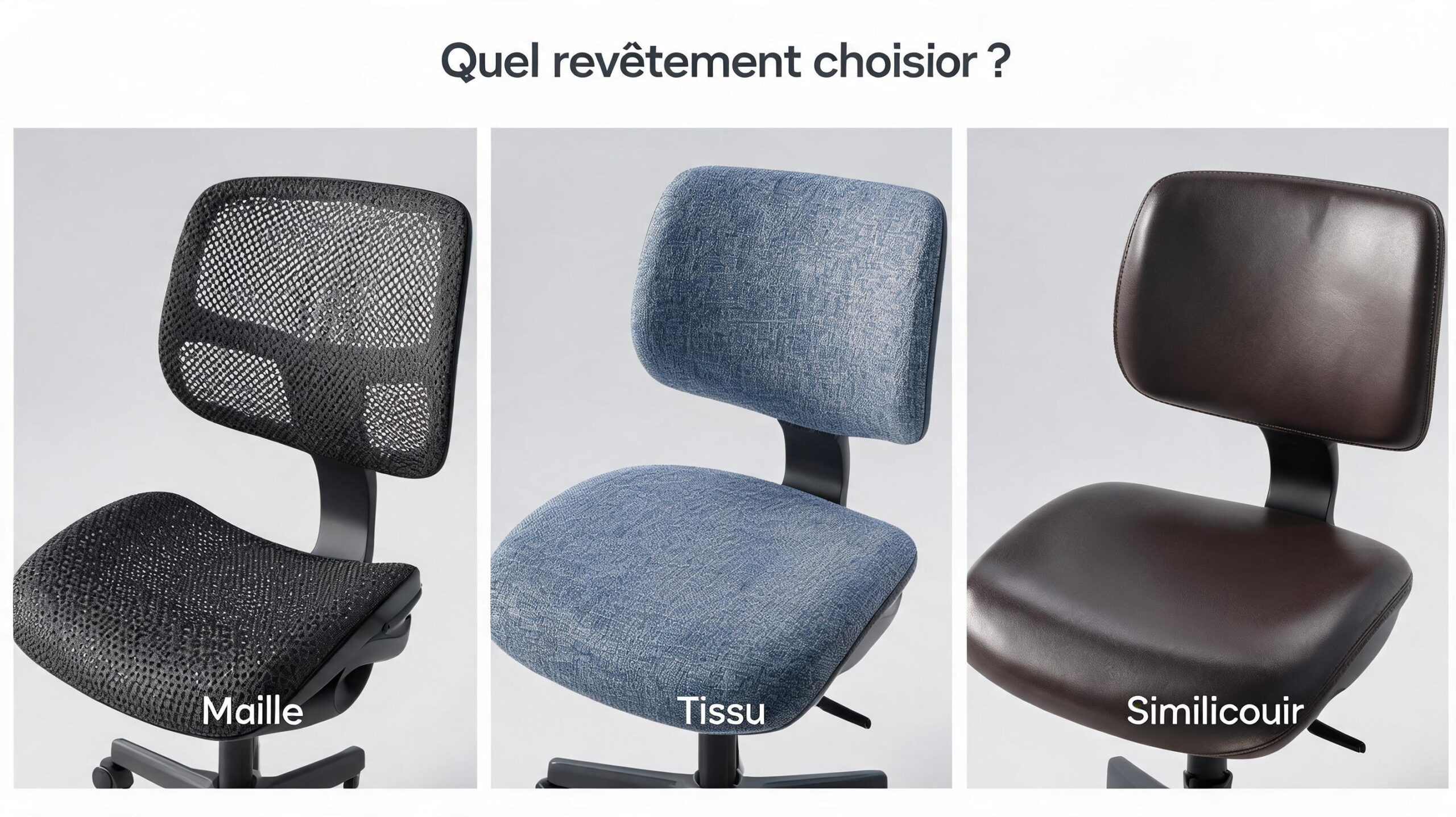Comparaison des revêtements de chaise : maille, tissu et cuir