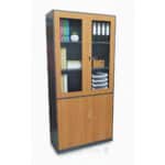 Armoire Bibliothèque Métal Bois avec Portes Vitrées – 90x185x40 cm – Image 2