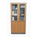 Armoire Bibliothèque Métal Bois avec Portes Vitrées – 90x185x40 cm