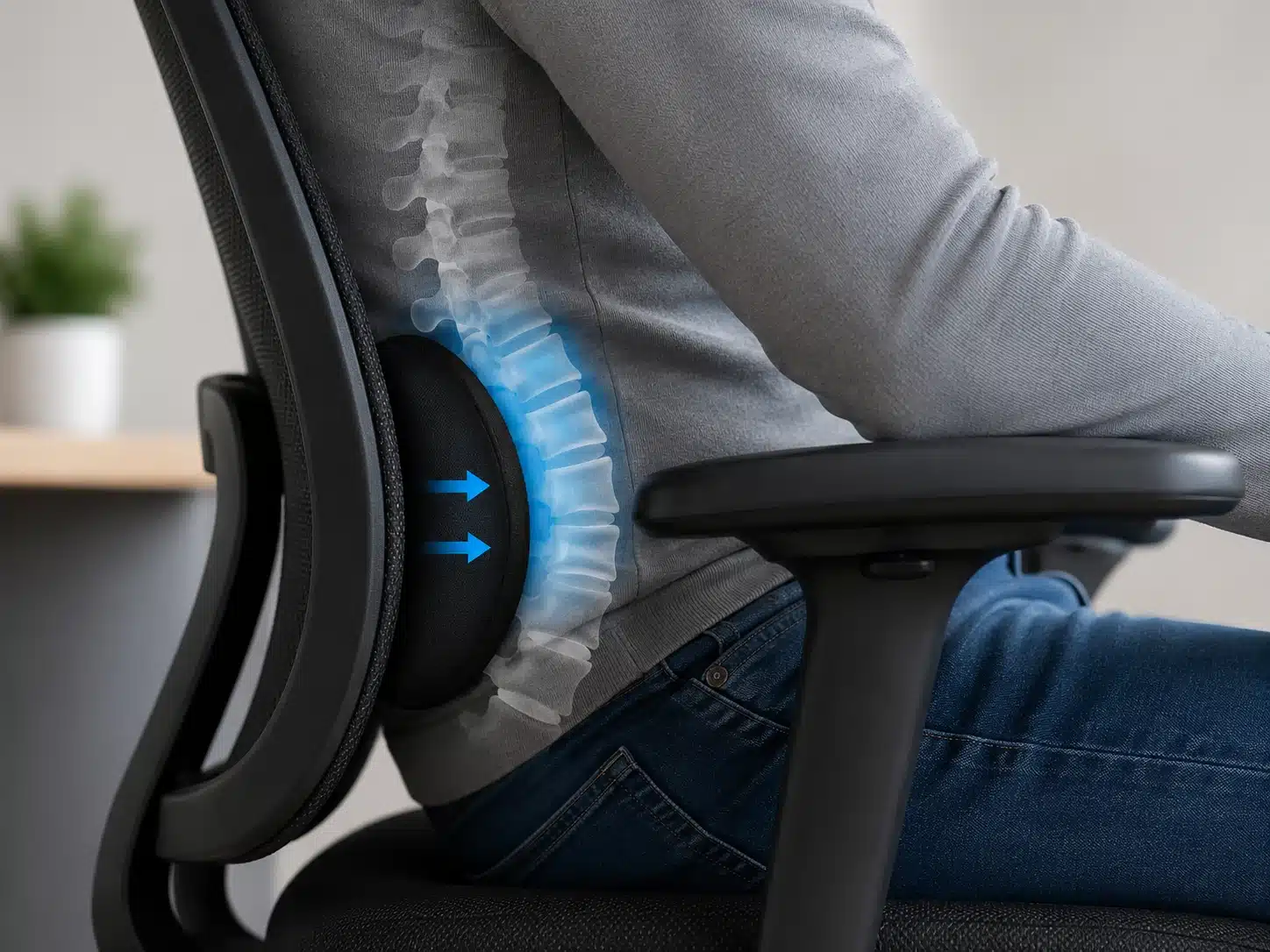 Illustration du soutien lombaire sur une chaise de bureau ergonomique