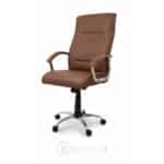 Chaise de bureau ergonomique en simili cuir marron avec accoudoirs chromés – Image 2