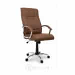 Chaise de bureau ergonomique en simili cuir marron avec accoudoirs chromés