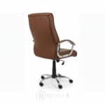 Chaise de bureau ergonomique en simili cuir marron avec accoudoirs chromés – Image 3