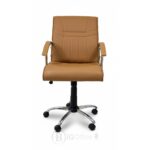 Chaise de bureau ergonomique en similicuir marron avec accoudoirs chromés – Image 2