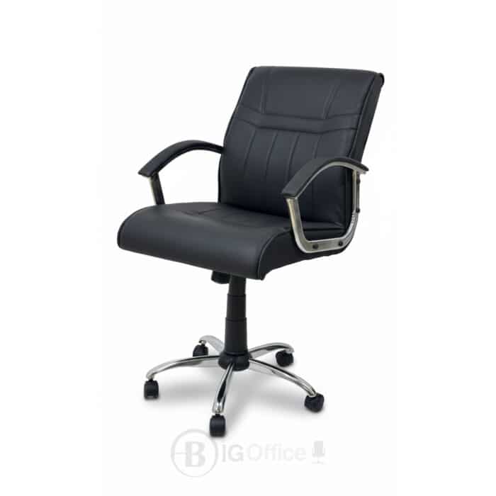 Chaise de bureau ergonomique en similicuir noir avec accoudoirs et roulettes – Image 2
