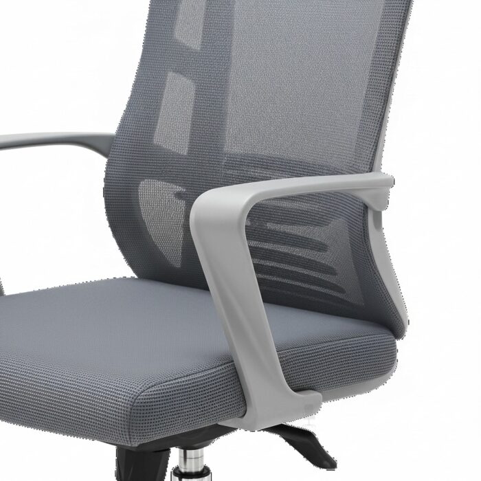 Chaise de bureau ergonomique maille grise avec dossier haut et roulettes – Image 4